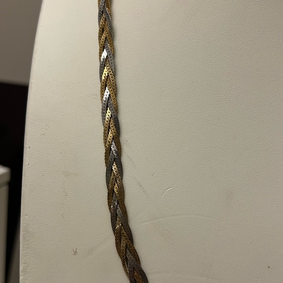 Vintage Braided Two-Tone Herringbone Chain Link Necklace Gold-tone Silver-tone - Picture 5 of 5